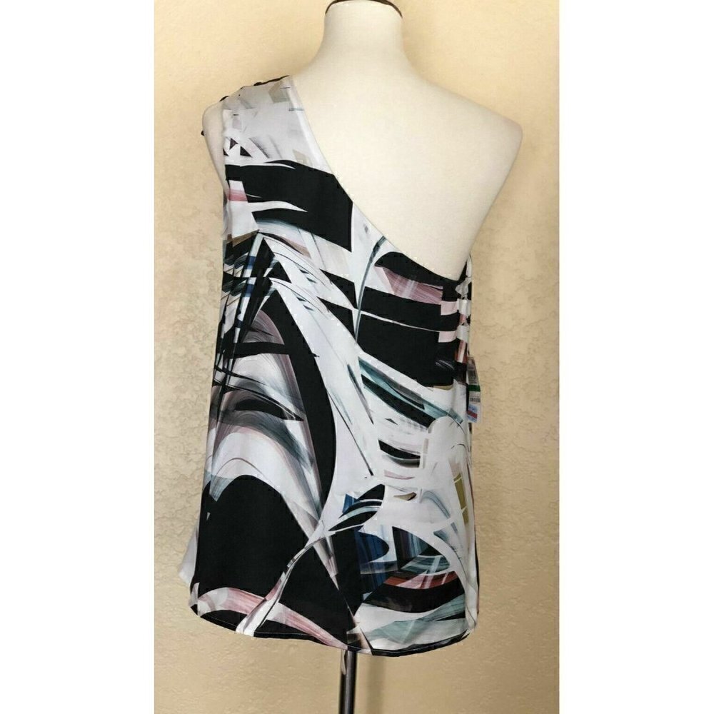 Bar III Black Combo Printed L One Shoulder Top XXS - Picture 6 of 9